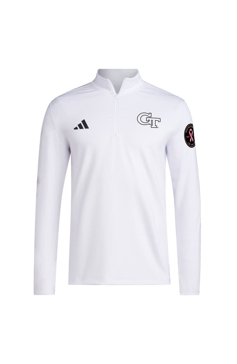 adidas Men
s adidas White Georgia Tech Yellow Jackets Wear Pink Quarter-Zip Pullover, Alternate, color, White
