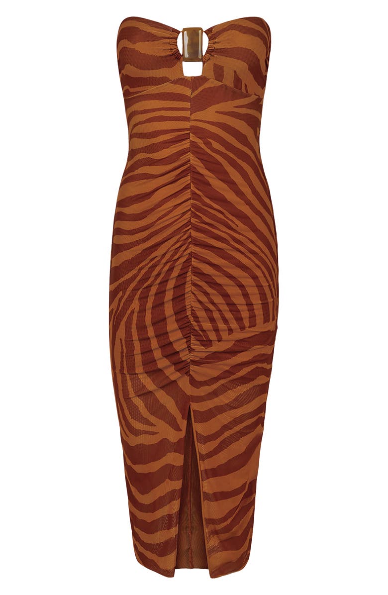 ViX Paula Hermanny Sundown Suzane Ruched Strapless Mesh Cover-Up Dress, Alternate, color, Multi Brown