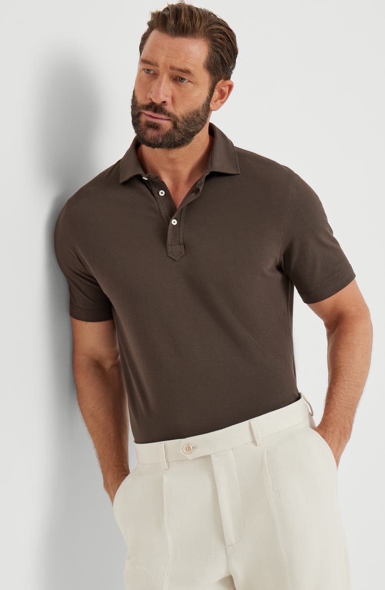 Brunello Cucinelli Piqué polo shirt, Alternate, color, Brown