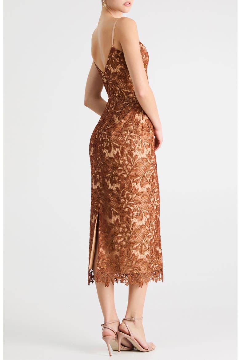 Sequin Lace Overlay Cocktail Midi Dress, Alternate, color, COPPER