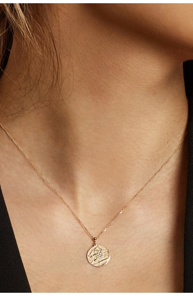 Oradina 14K Gold Greek Lion Medallion Pendant Charm, Alternate, color, Yellow Gold