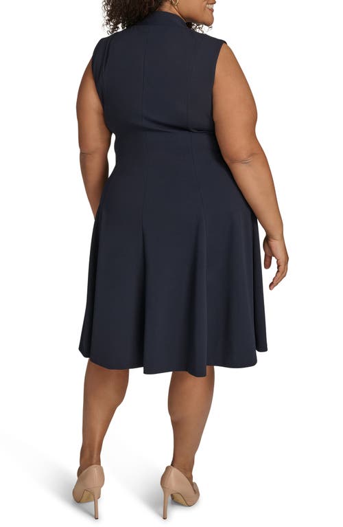 Calvin Klein Logo Zip Scuba Crepe Dress In Indigo