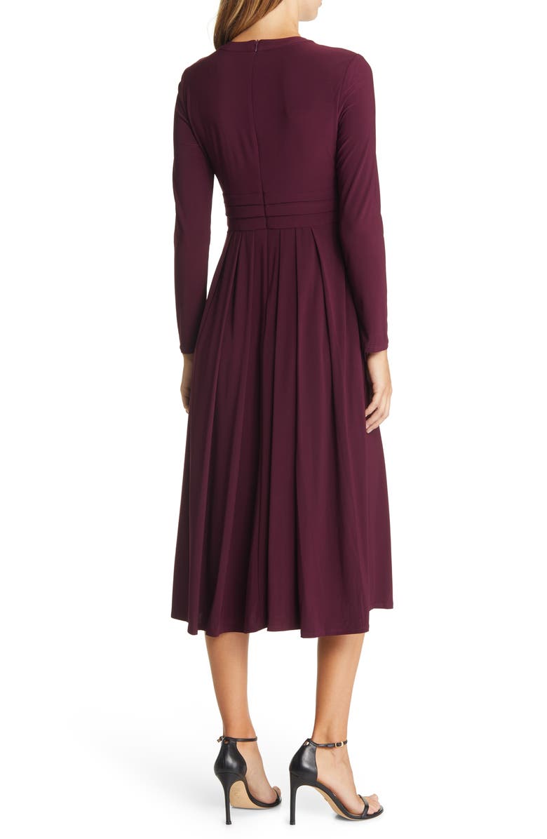 Eliza J Pleated Keyhole Cutout A-Line Dress, Alternate, color, Wine
