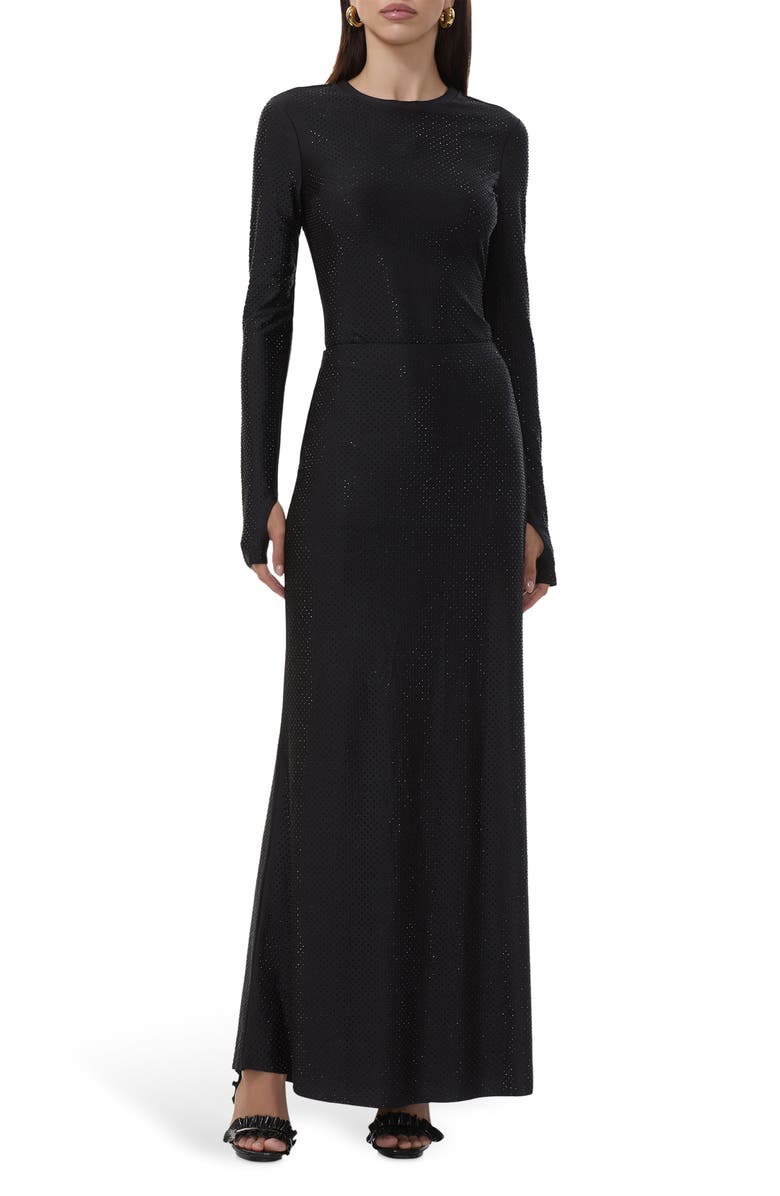 AFRM Tegan Metal Stud Jersey Maxi Skirt, Alternate, color, Noir