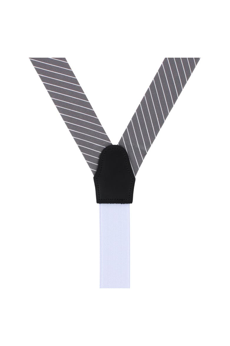 Declan Diagonal Stripe Silk Business Button End Suspenders, Alternate, color, Grey with White Stripe