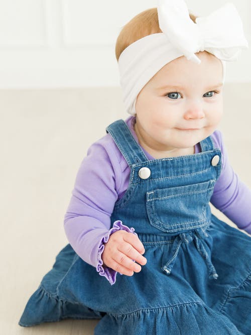 Rufflebutts Baby/toddler Girls Knit Long Sleeve Ruffle Layering Bodysuit In Wisteria Purple