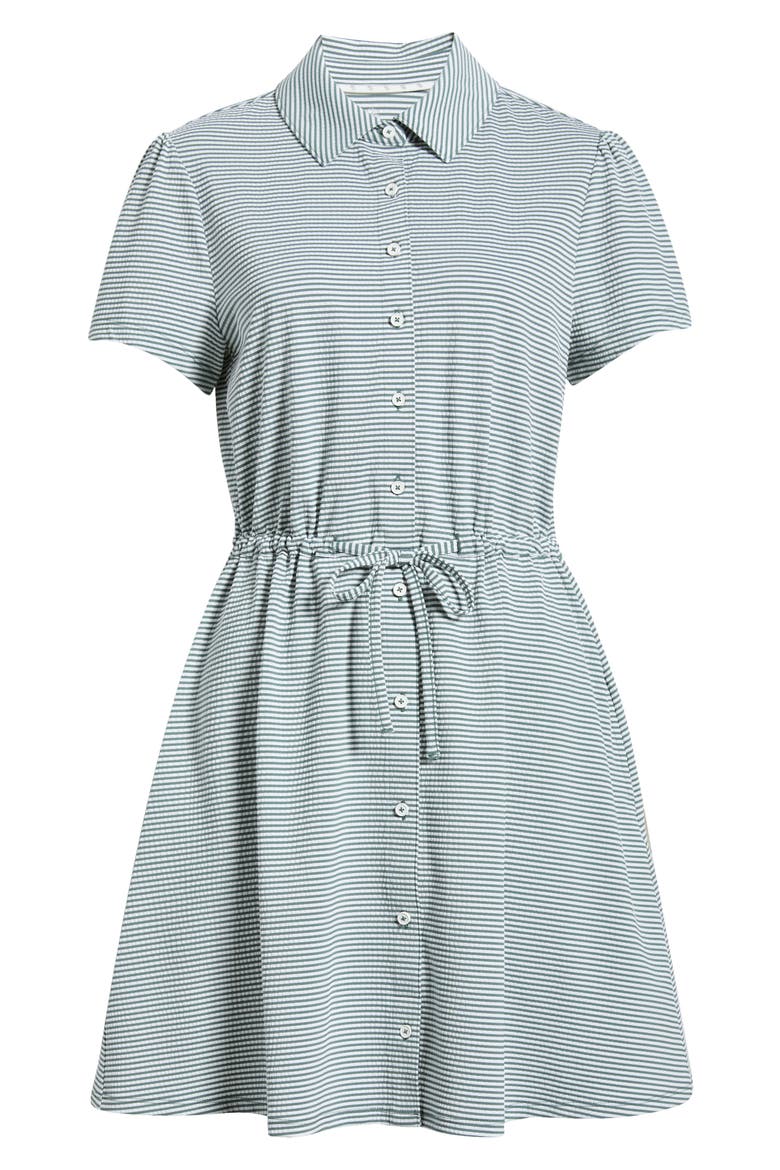 Costa Wave Striped Shirtdress, Main, color, DK JADE
