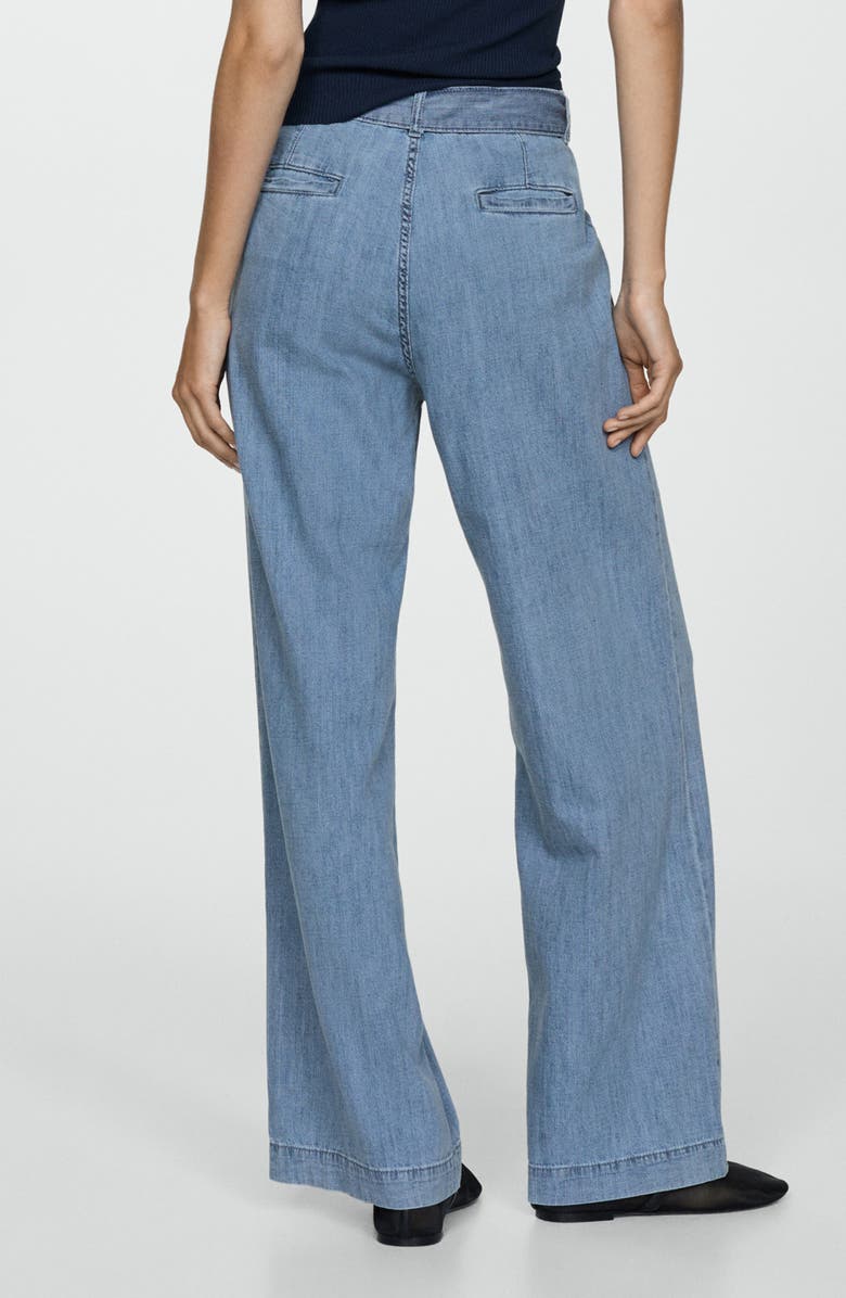 MANGO Belted Denim Wide Leg Pants, Alternate, color, 