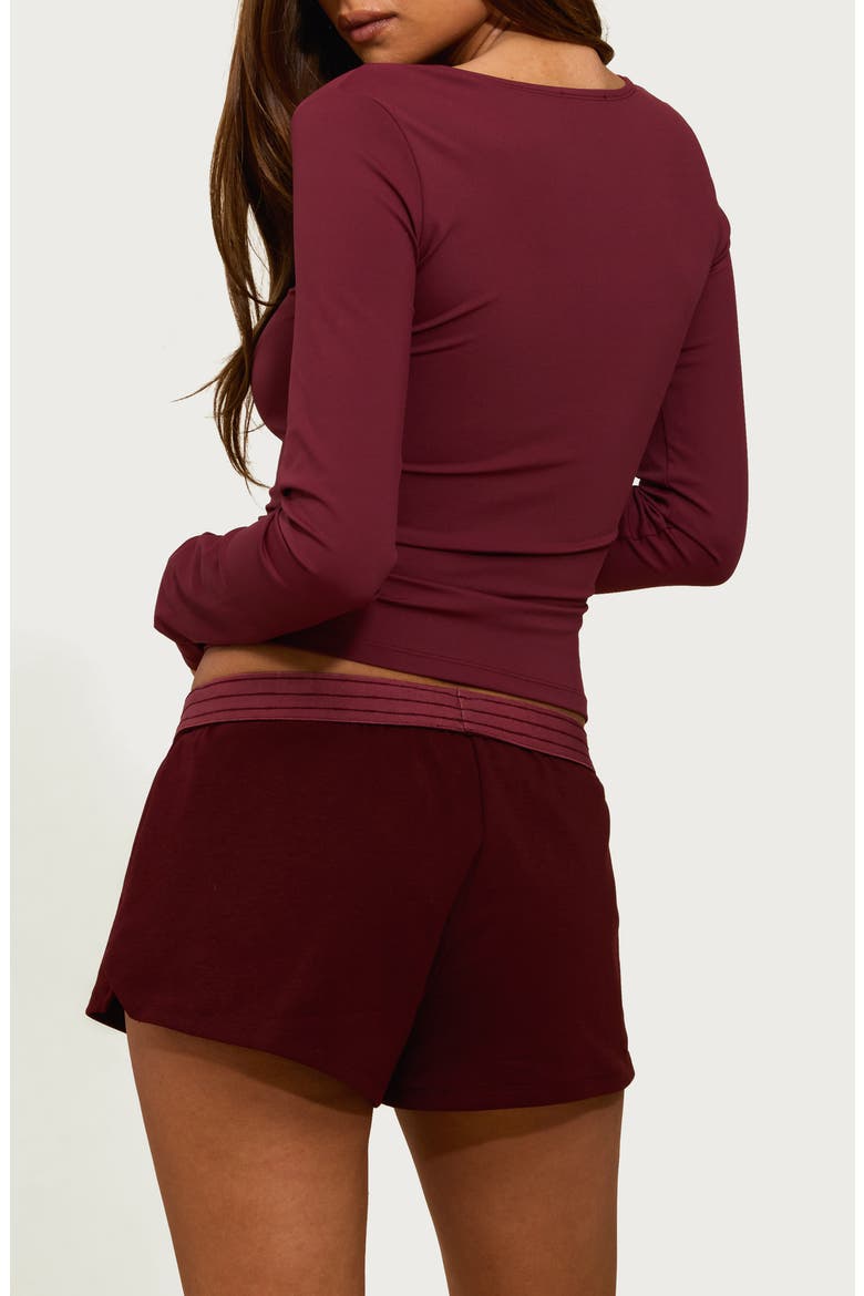 Hayden Square Neck Long Sleeve Crop Top, Alternate, color, BURGUNDY