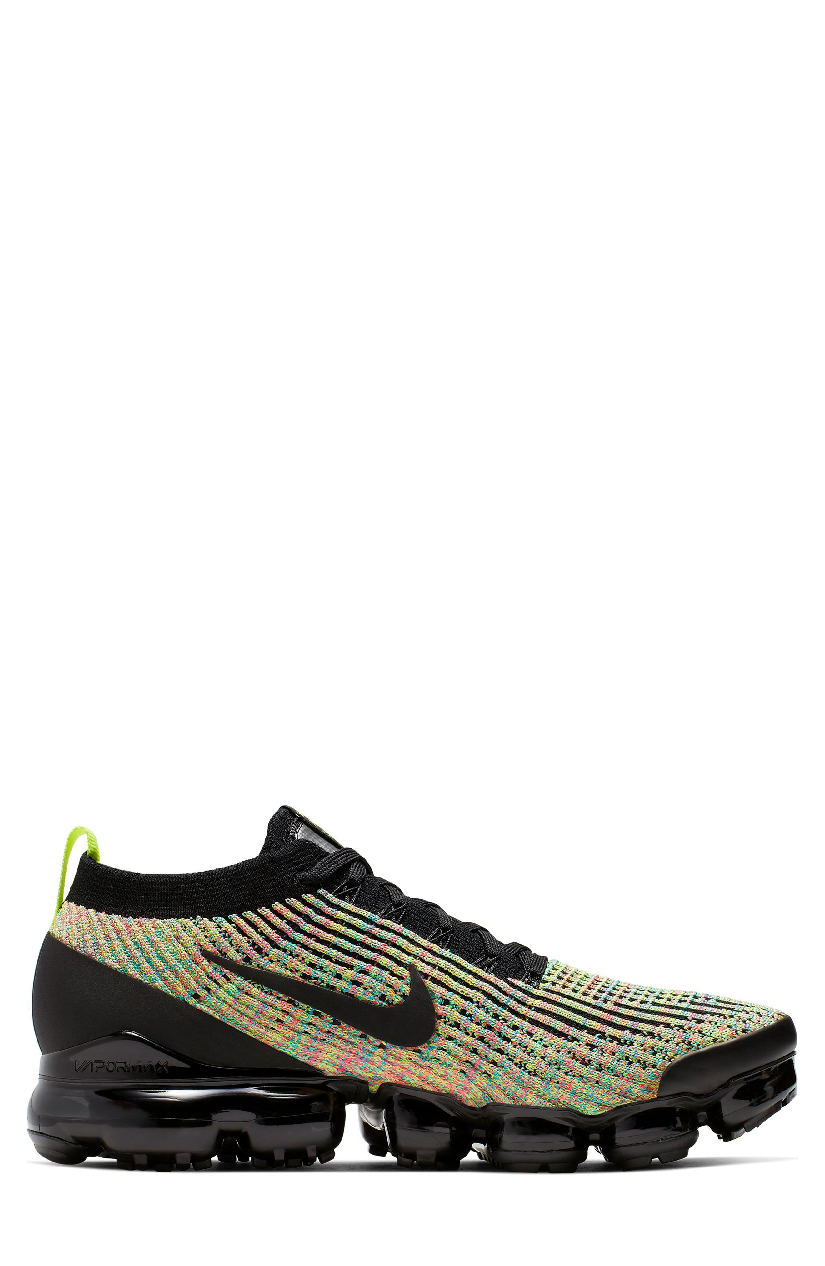 Air VaporMax Flyknit 3 Running Shoe, Alternate, color, BLACK/ VOLT/ BLUE LAGOON