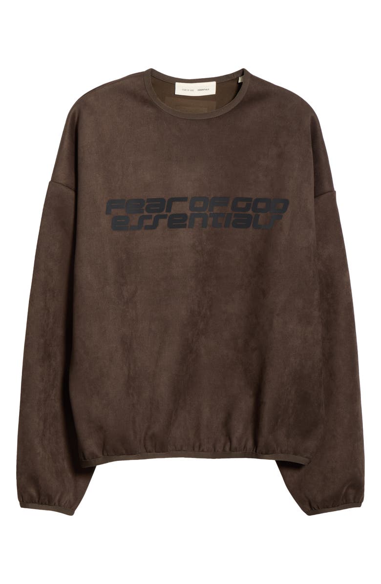 Fear of God Essentials Modern Sueded Fleece Logo Graphic Sweatshirt, Main, color, Brown