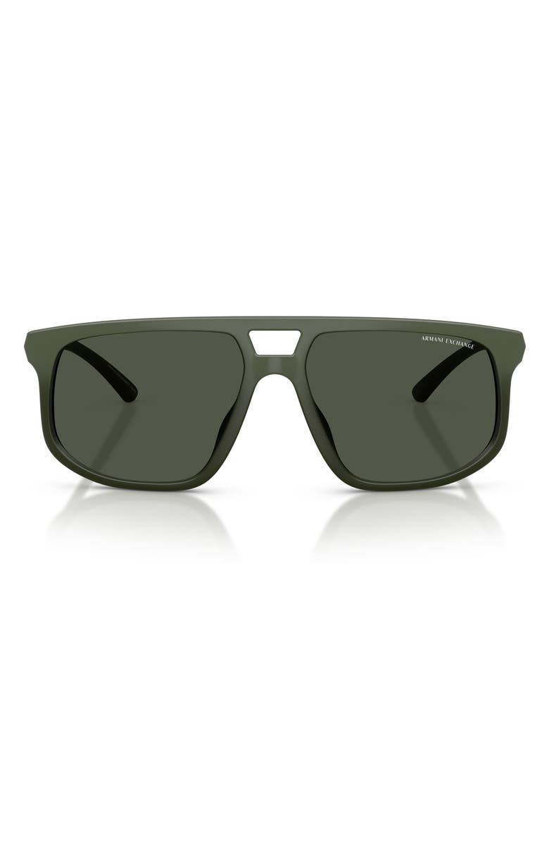 AX Armani Exchange 58mm Polarized Pilot Sunglasses, Main, color, Matte Green / Dark Green Polar