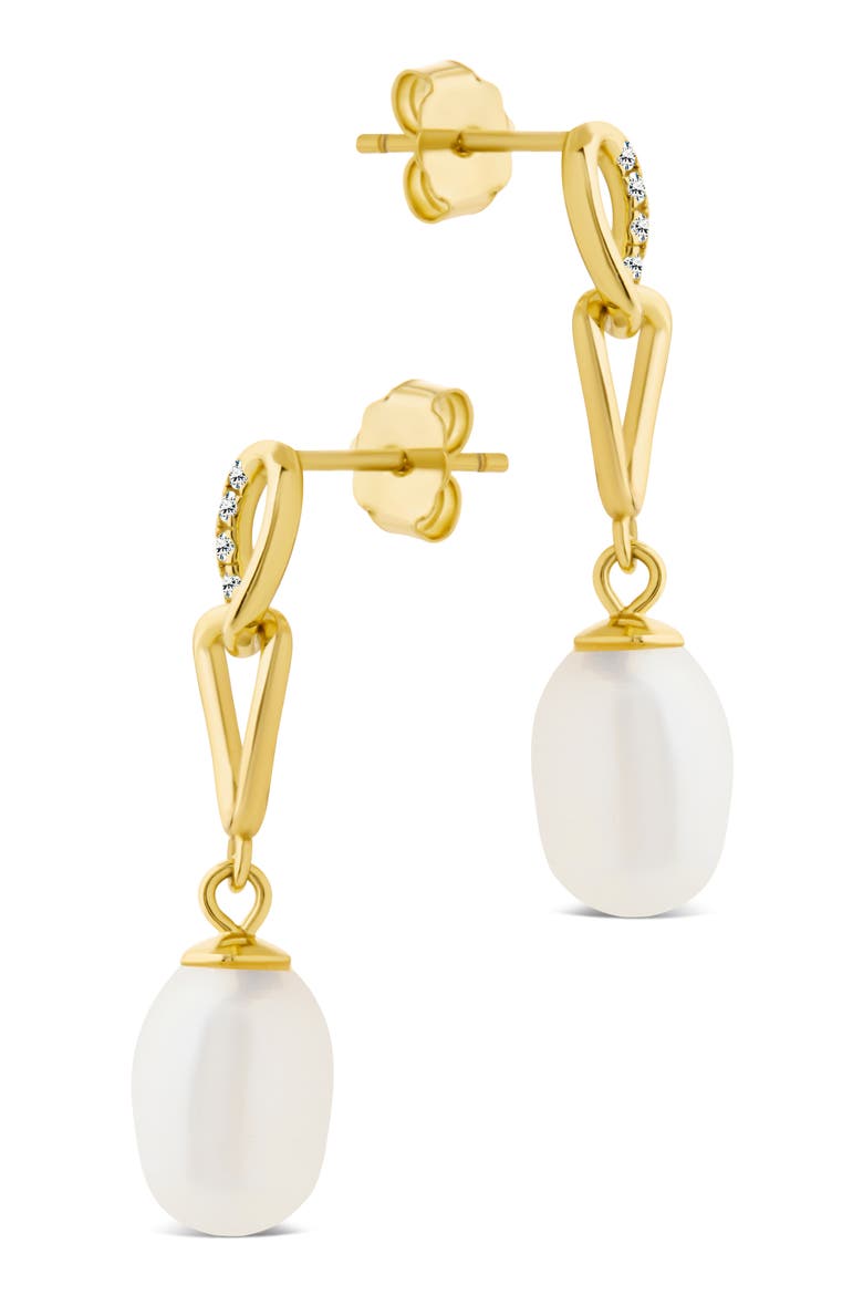 Cubic Zirconia & 5-5.5mm Freshwater Pearl Link Drop Earrings, Alternate, color, GOLD