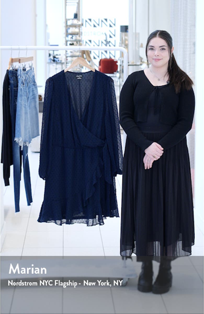 Long Sleeve Dobby Faux-Wrap Dress, sales video thumbnail