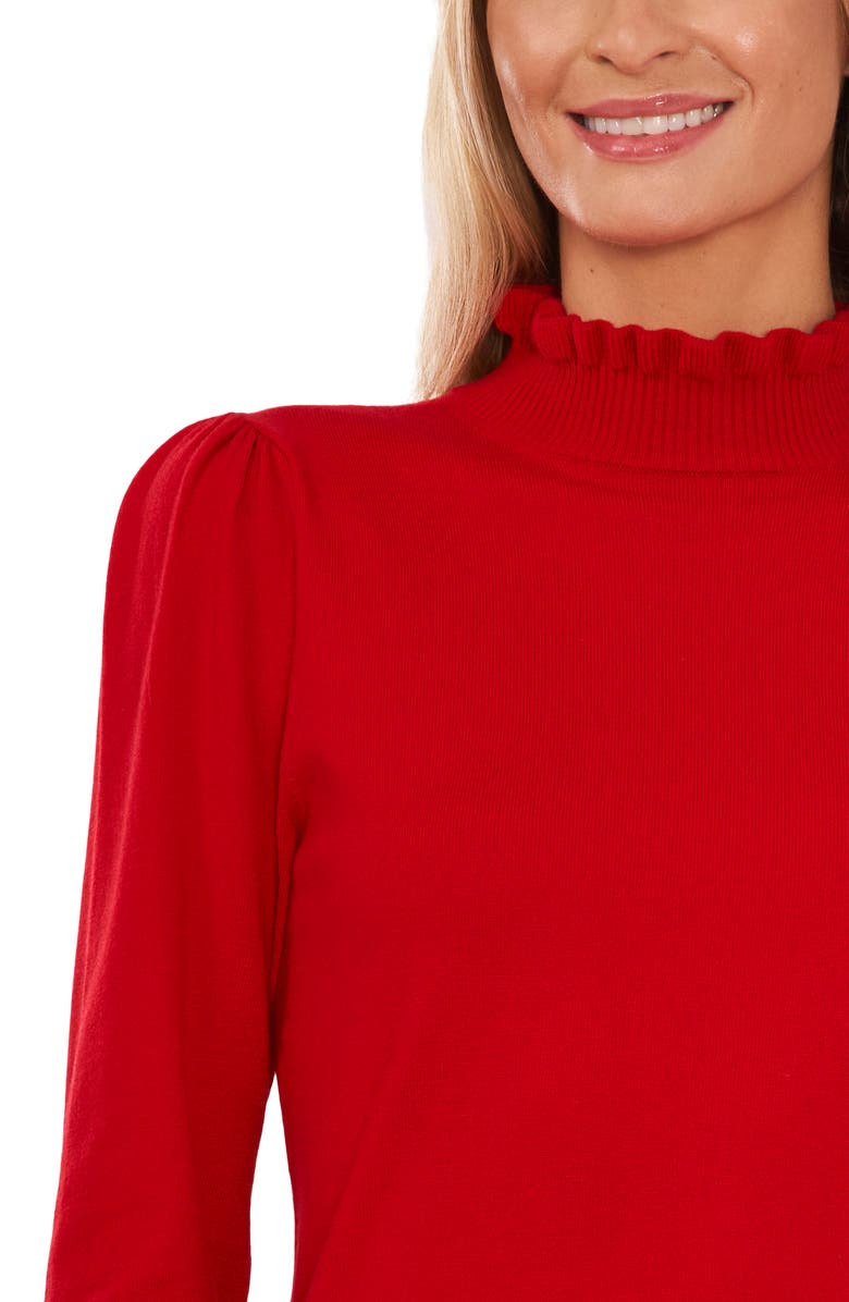 CeCe Ruffle Mock Neck Sweater, Alternate, color, Luminous Red