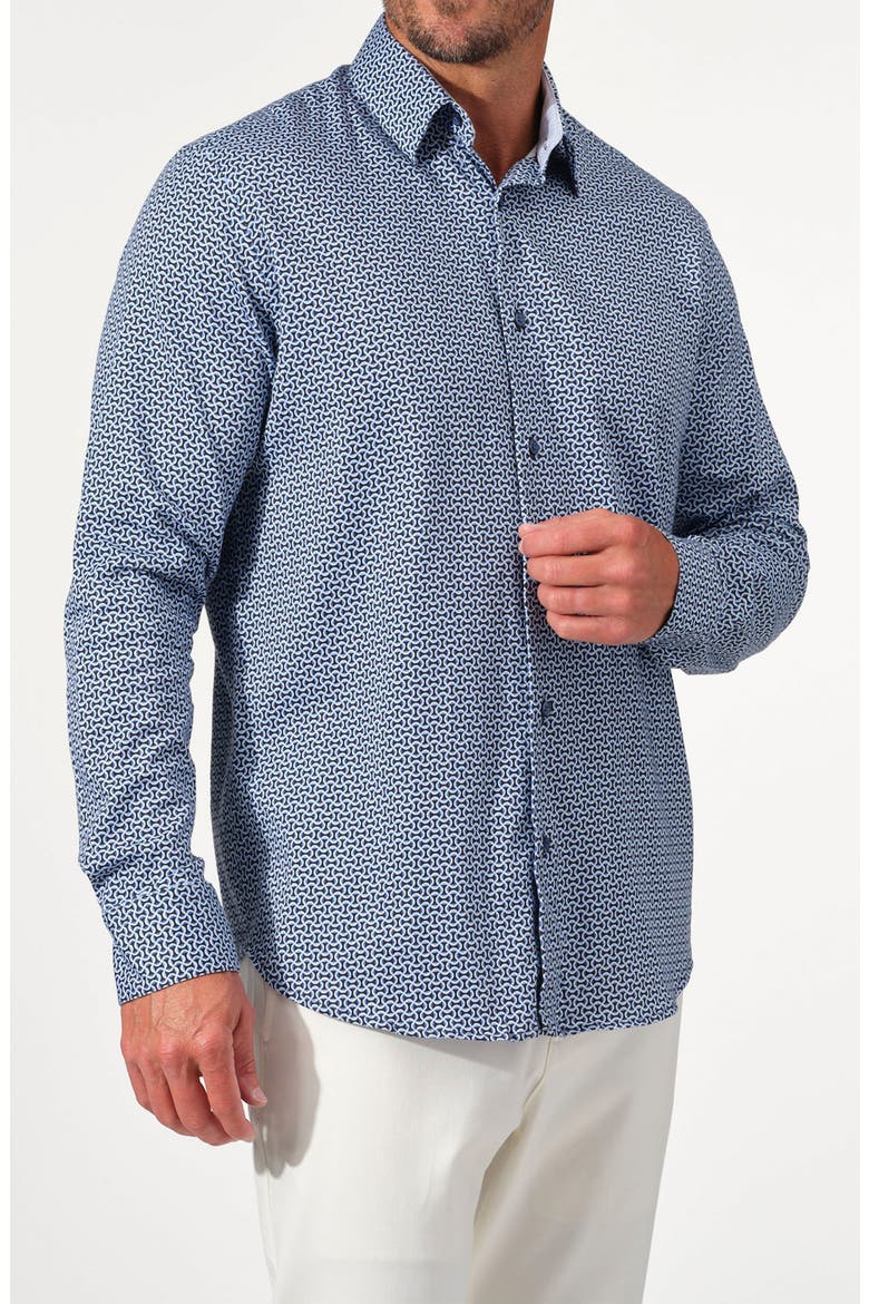 Interlink Geo Print Stretch Cotton Shirt, Alternate, color, NAVY