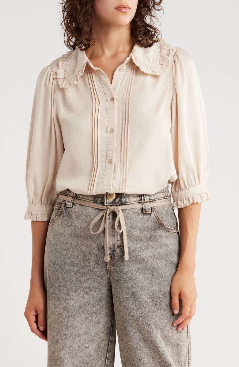 Democracy Three-Quarter Sleeve Button-Up Shirt, Main, color, Macadamia