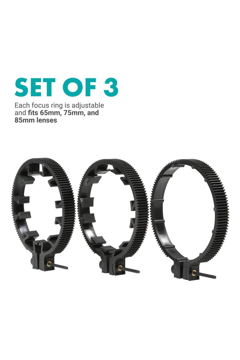 FR3 Adjustable 3-Piece Follow Focus Ring Gear Set - Includes 65mm, 75mm and 85mm Lens Rings, Alternate, color, Black