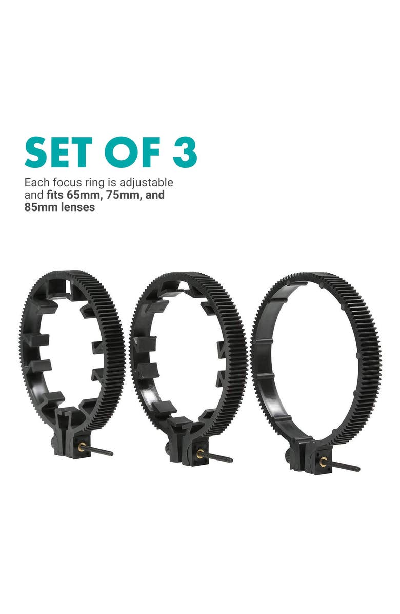 MOVO FR3 Adjustable 3-Piece Follow Focus Ring Gear Set - Includes 65mm, 75mm and 85mm Lens Rings, Alternate, color, Black