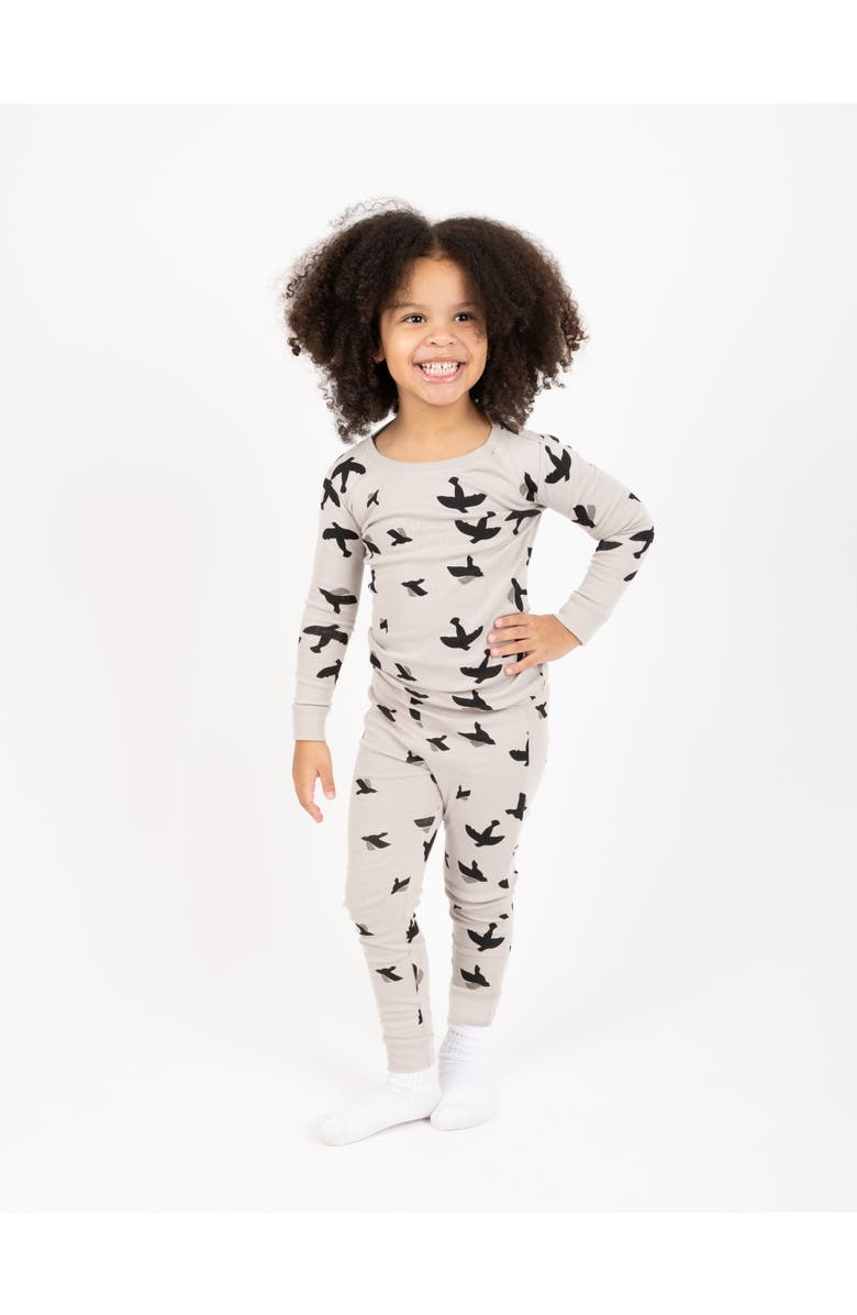 Leveret Kids Two-Piece Cotton Printed Matching Family Pajamas, Animal Friends, Alternate, color, Bird Gray