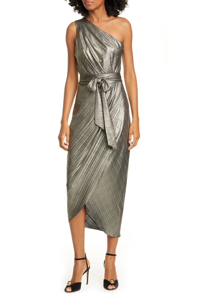 Gabria One-Shoulder Midi Cocktail Dress, Alternate, color, GOLD