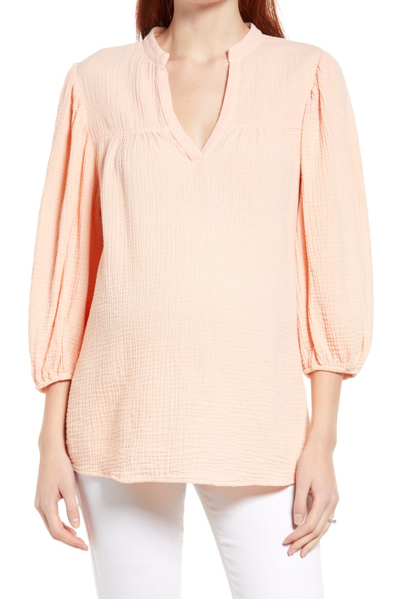 Puff Sleeve Maternity Blouse, Main, color, PEACH