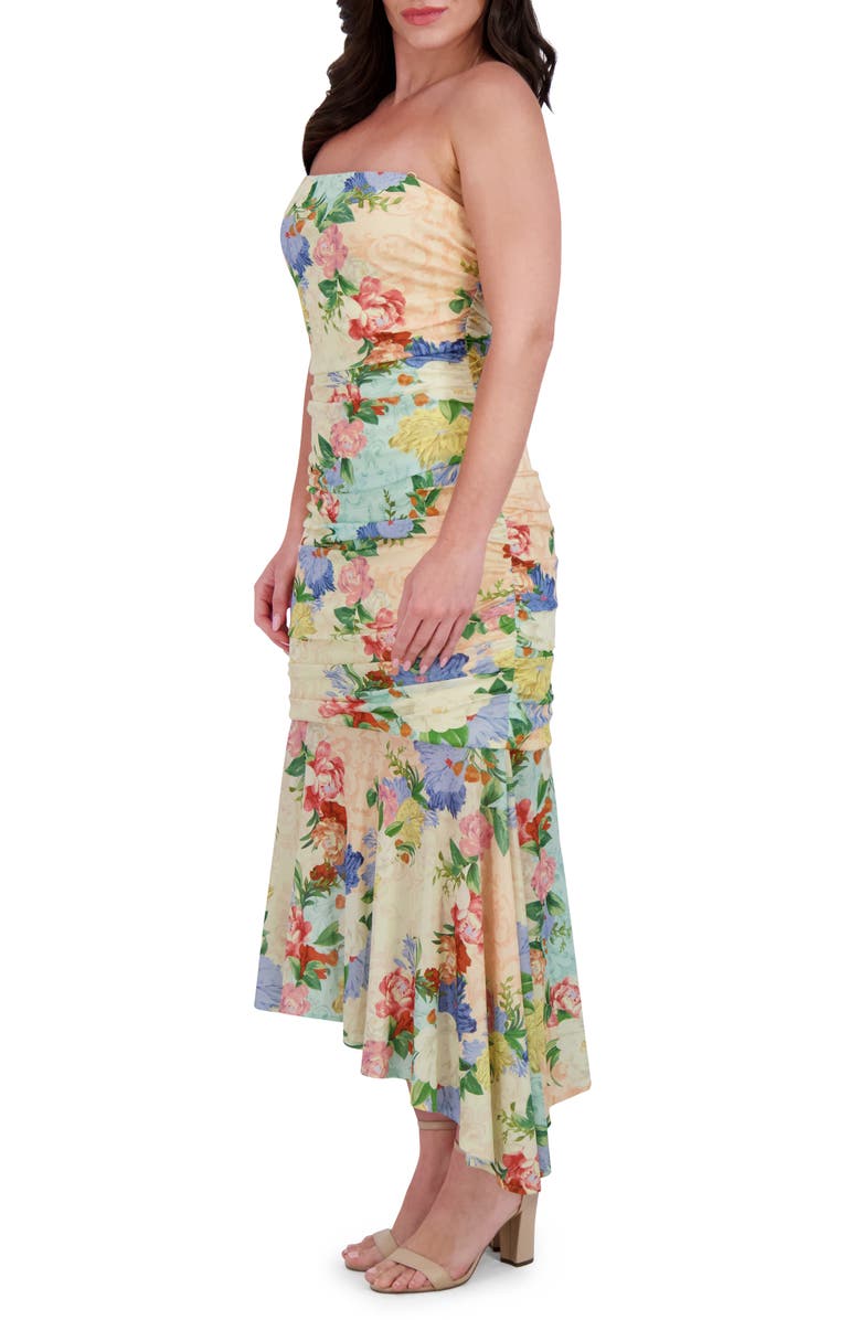 Siena Printed Mesh High Low Midi Dress, Alternate, color, Yellow Multi