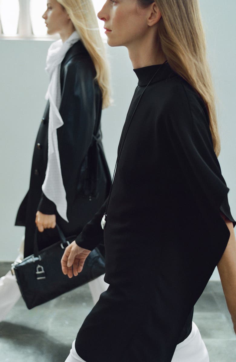 MANGO Asymmetric Sleeve Turtleneck Sweater Dress, Alternate, color, Black