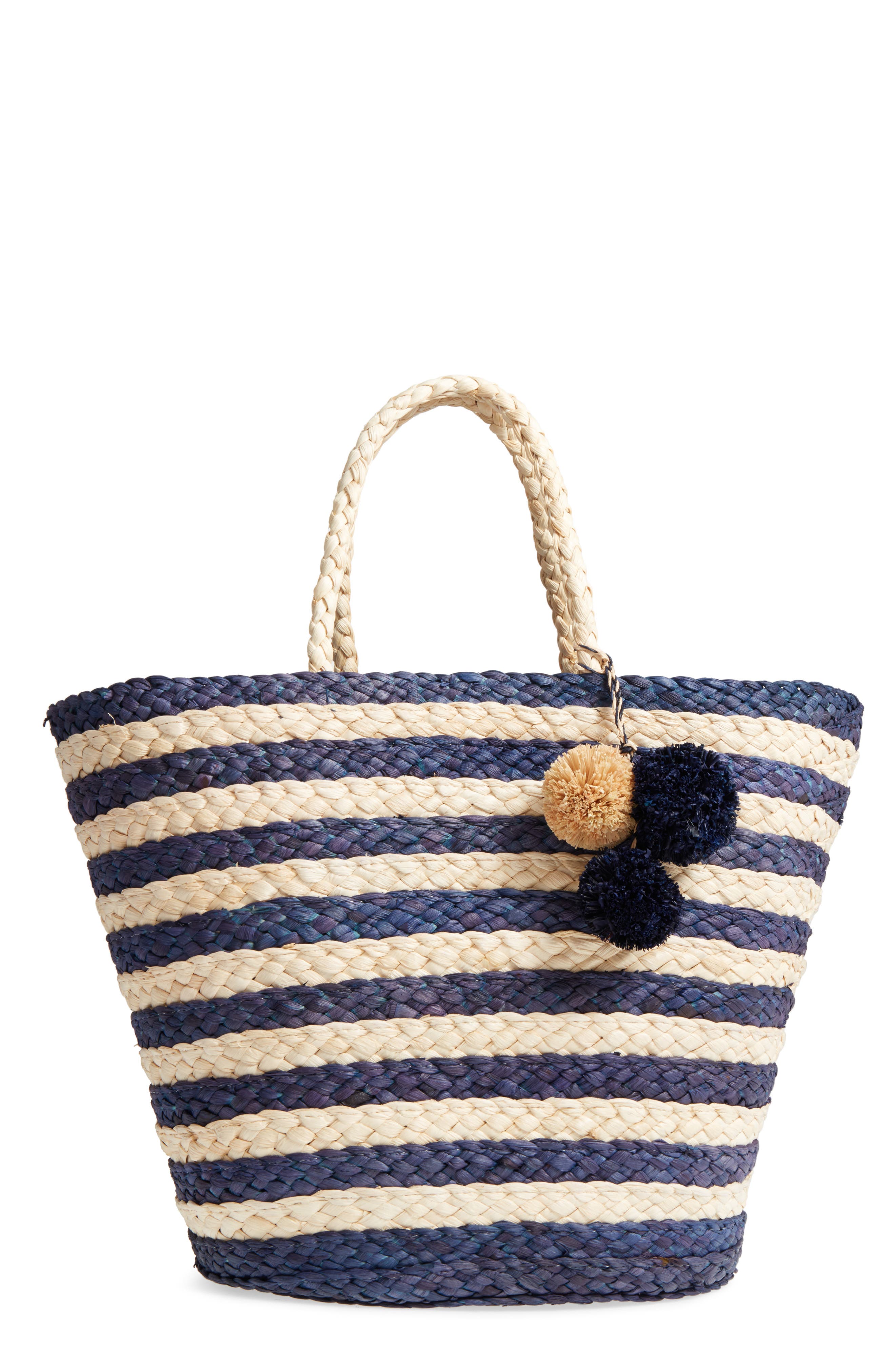Stripe Woven Cornhusk Tote, Main, color, NAVY/ NATURAL