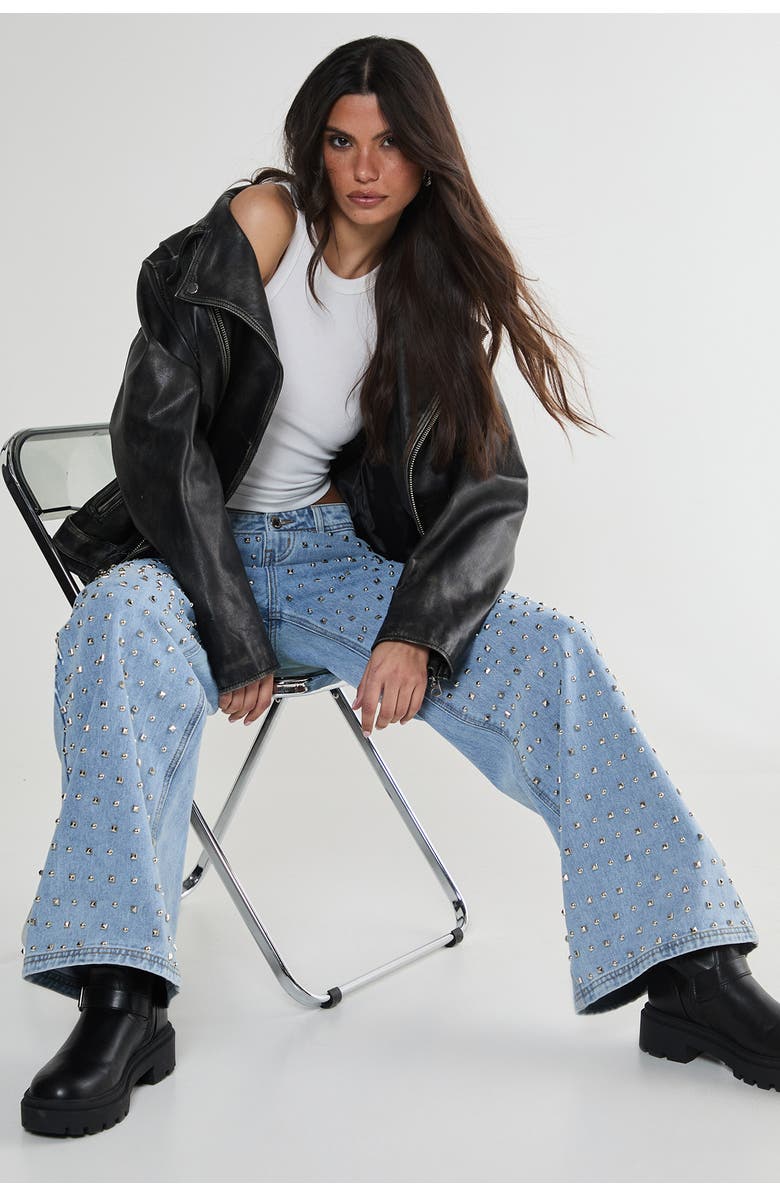 NASTY GAL Studded Straight Leg Denim Jeans, Alternate, color, Vintage Wash