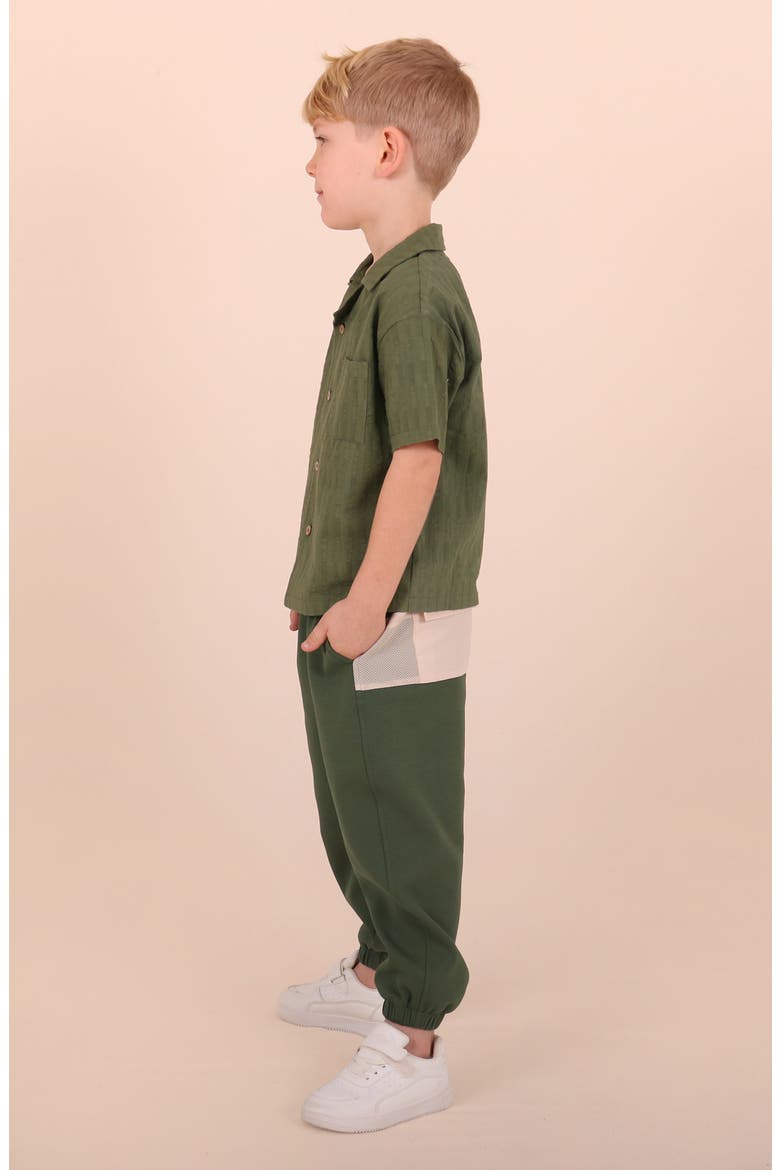 Kids' Textured Cotton Camp Shirt, Alternate, color, GREEN
