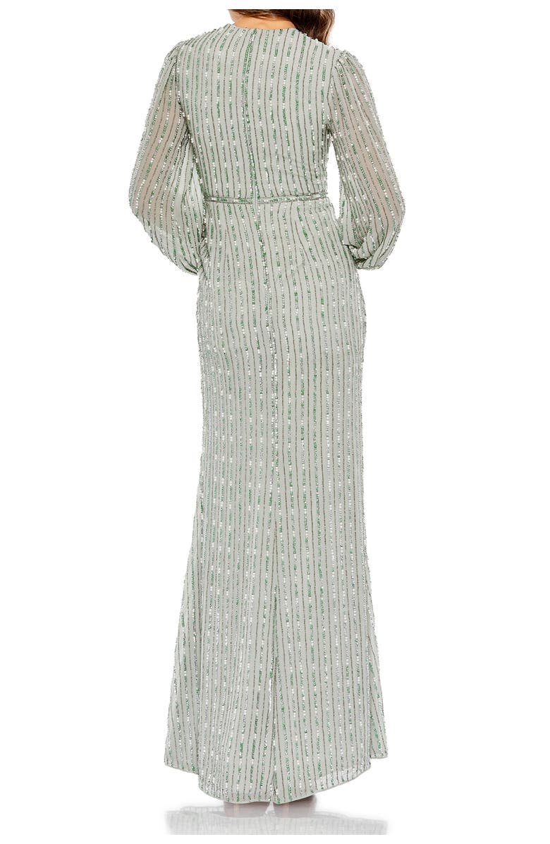 Mac Duggal Sequin-Embellished Long Sleeve V-Neck Evening Gown, Alternate, color, Sage