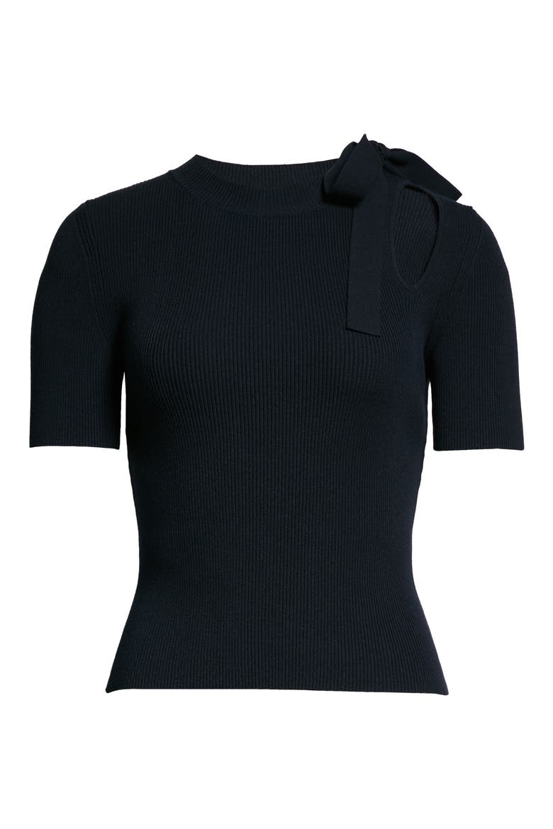 Rib Cutout Tie Detail Silk Sweater, Alternate, color, NAVY