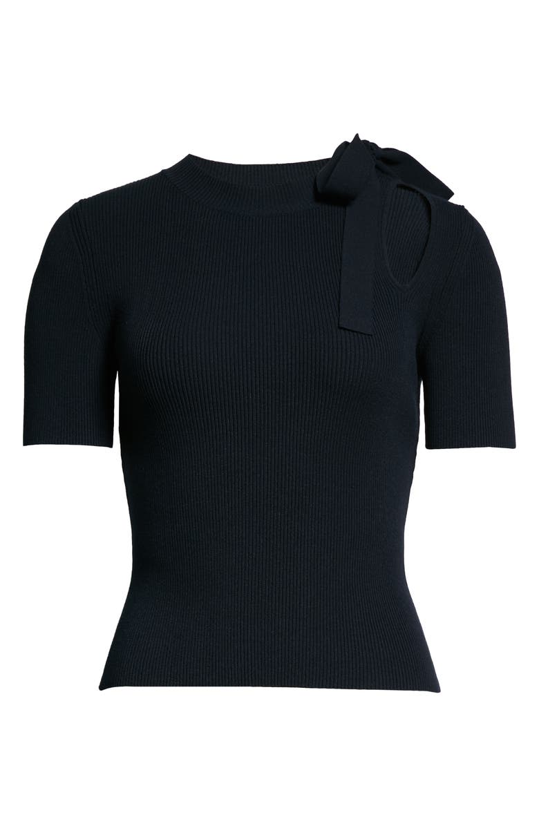 Oscar de la Renta Rib Cutout Tie Detail Silk Sweater, Alternate, color, 