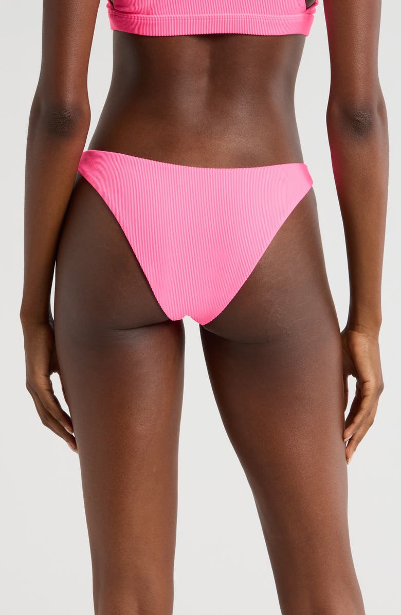 Beach Riot Kaylin Rib High Cut Bikini Bottoms, Alternate, color, Neon Pink