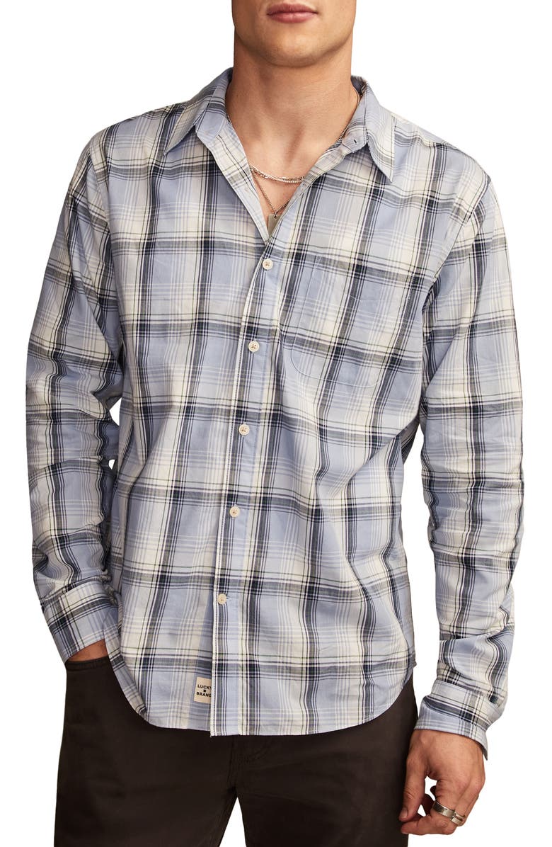 Lucky Brand Plaid Cotton Poplin Button-Up Shirt, Main, color, 
