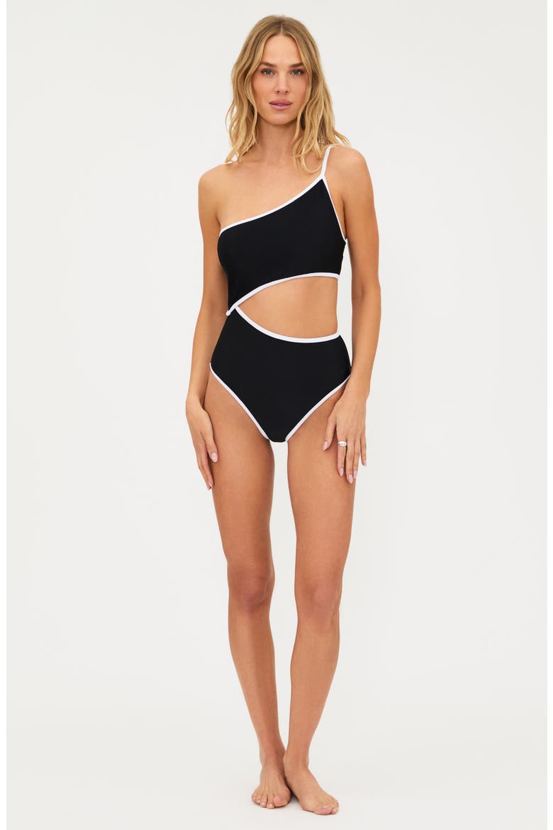 Liora Joyce Colorblock Cutout One-Shoulder One-Piece Swimsuit, Alternate, color, BLACK/ WHITE