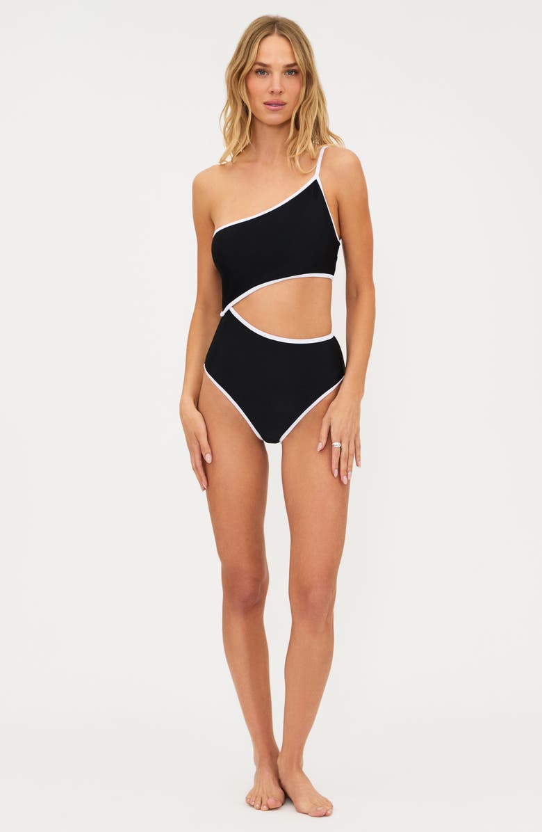 Beach Riot Liora Joyce Colorblock Cutout One-Shoulder One-Piece Swimsuit, Alternate, color, Black/ White