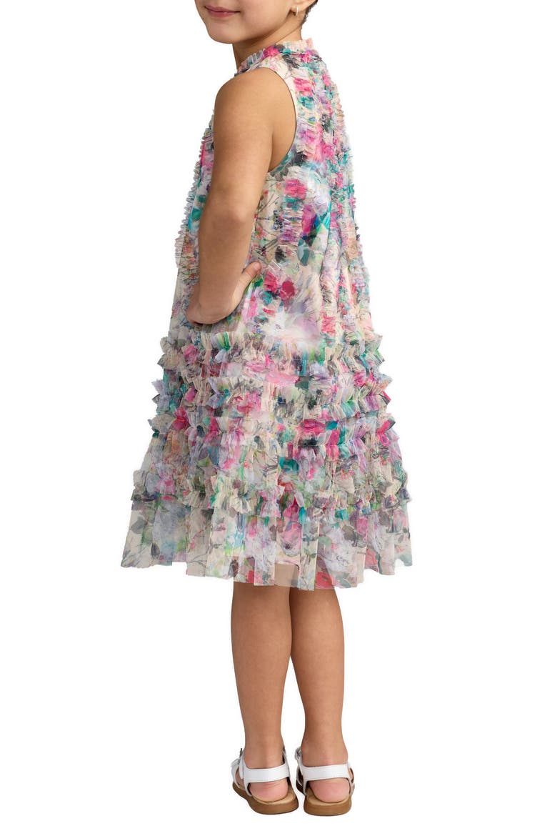 Girls Mesh Floral Print A-Line Dress, Alternate, color, Nude Multi