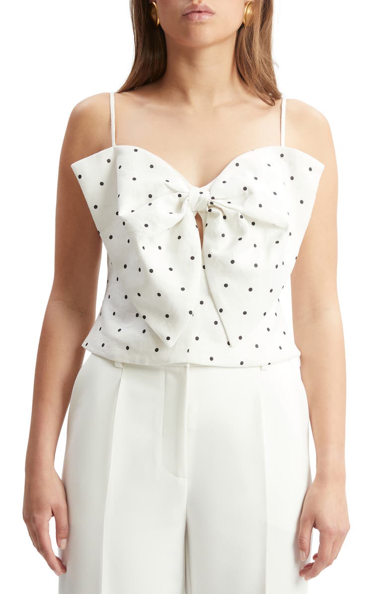 Bardot Vieda Bow Front Camisole, Main, color, White Black Spot