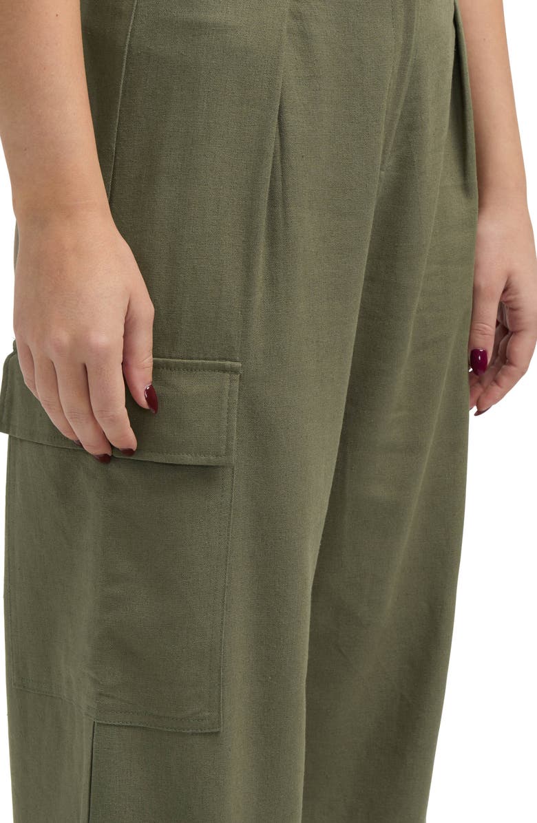 Ellen Tracy Wide Leg Linen Blend Cargo Pants, Alternate, color, Light Olive