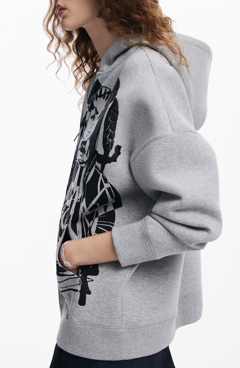 Desigual Front Zip Cotton Blend Hoodie, Alternate, color,