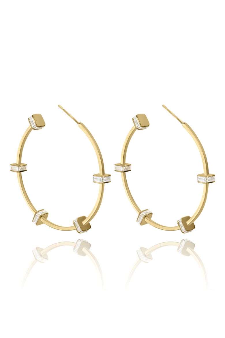 Bridget CZ Station Hoop Earrings, Main, color, GOLD