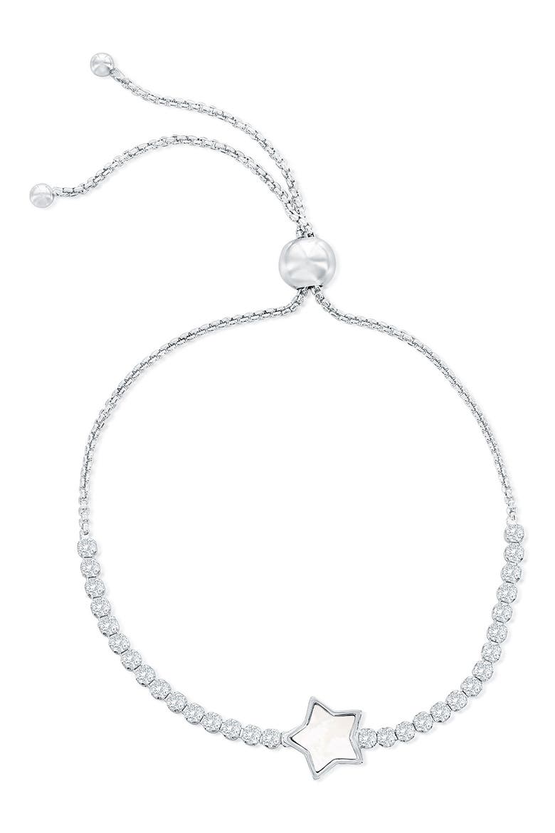 Sterling Silver Mother-of-Pearl Star Cubic Zirconia Slider Bracelet, Main, color, SILVER