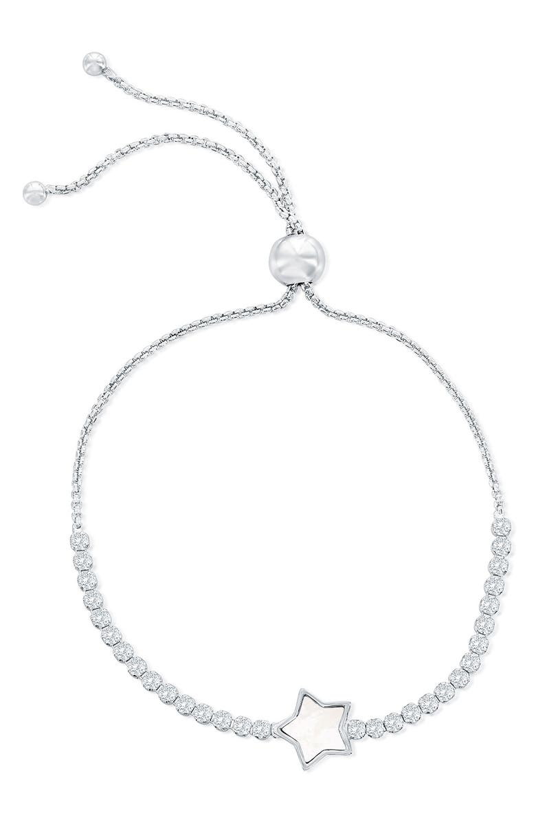 SIMONA Sterling Silver Mother-of-Pearl Star Cubic Zirconia Slider Bracelet, Main, color, Silver