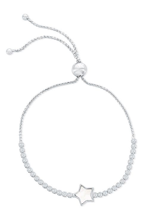 Sterling Silver Mother-of-Pearl Star Cubic Zirconia Slider Bracelet