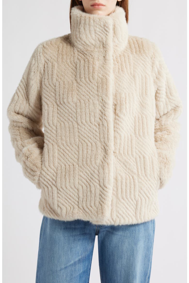 Square Pattern Faux Fur Coat, Main, color, OATMEAL
