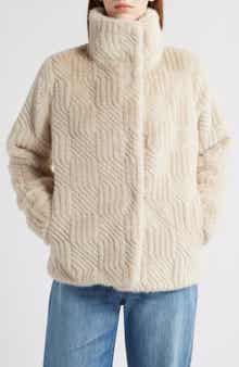 Bernardo Square Pattern Faux Fur Coat