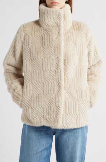 Bernardo Square Pattern Faux Fur Coat