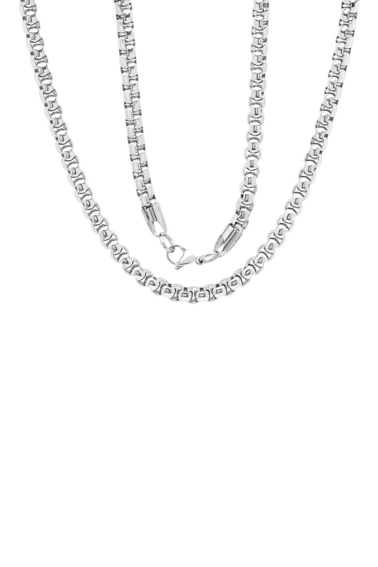 Men's Stainless Steel 24" Box Chain Necklace, Alternate, color, METALLIC